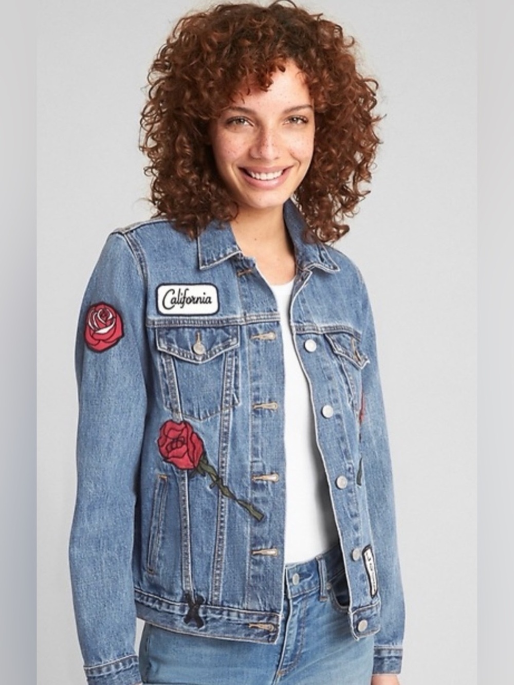 GAP Denim Jacket Women's
Embroidered Rose Patches Limited
Edition Vintage Style
